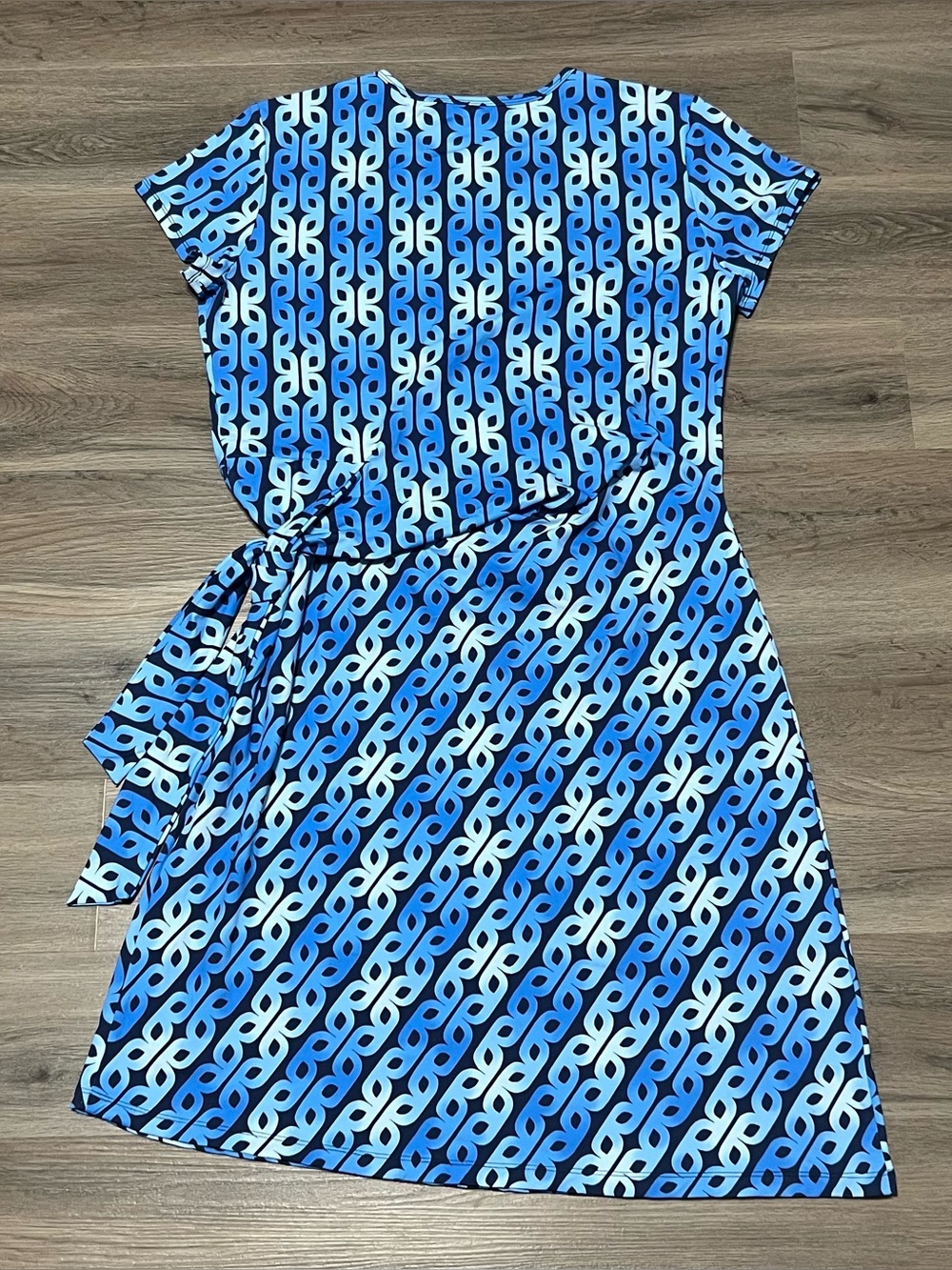 J Mclaughlin XL Elora Dress Blue Cap Sleeve Block Chain Side Tie Catalina NWT - Picture 6 of 6